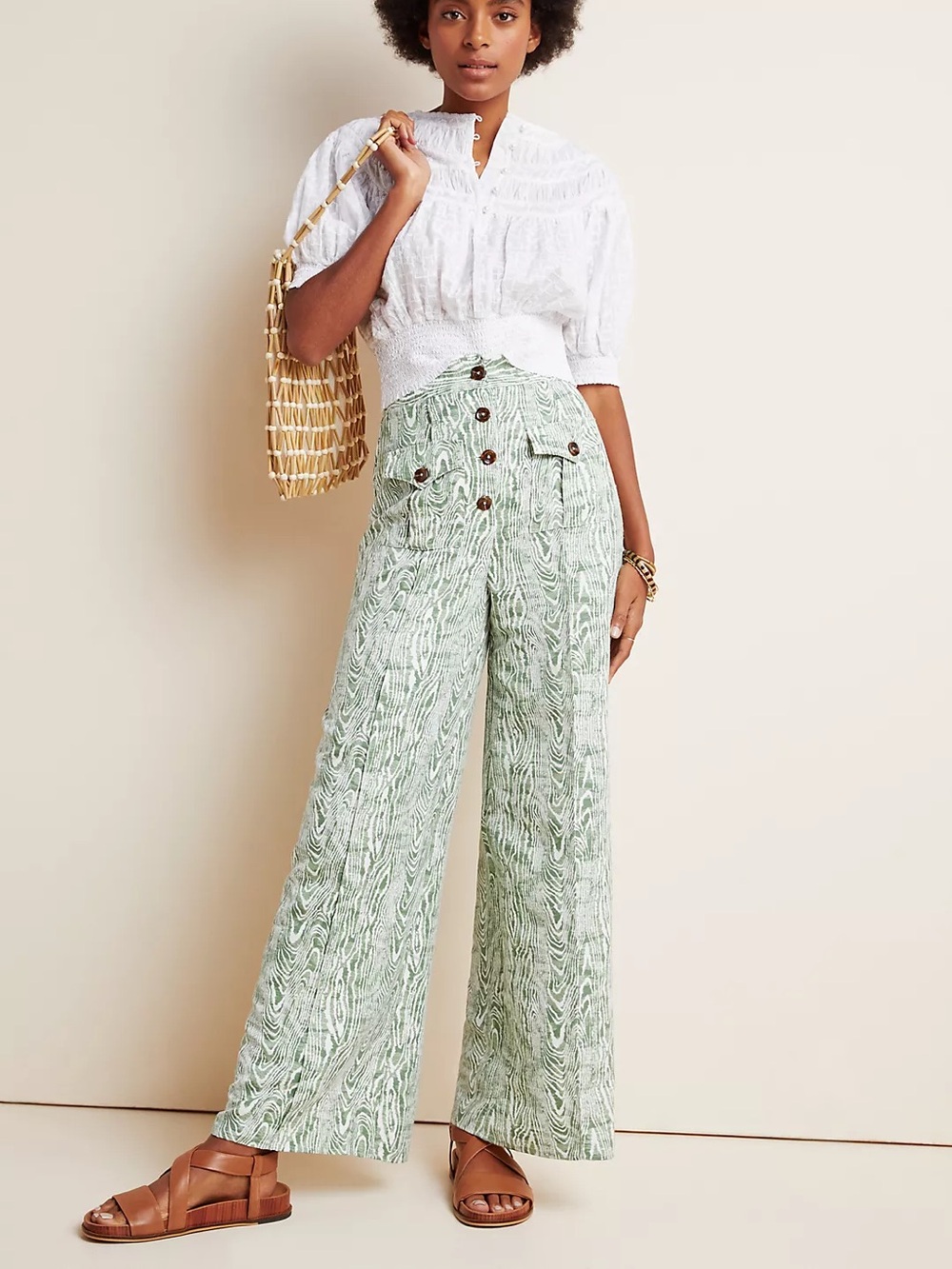 Anthropologie C/MEO Collective Green Energized High Rise Wide Leg Pant